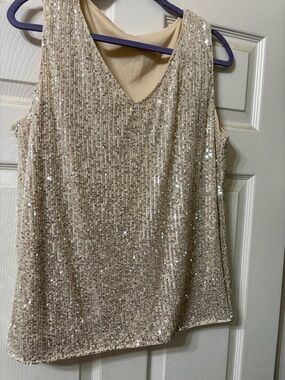 Sleeveless Sequin V-Neck Camisole in Champagne